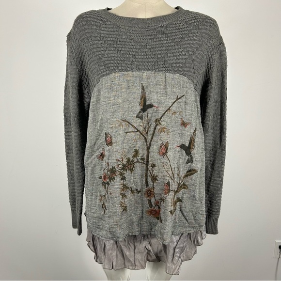 Wool blend tunic top Gray Sweater with Nature Print XL - Picture 1 of 10